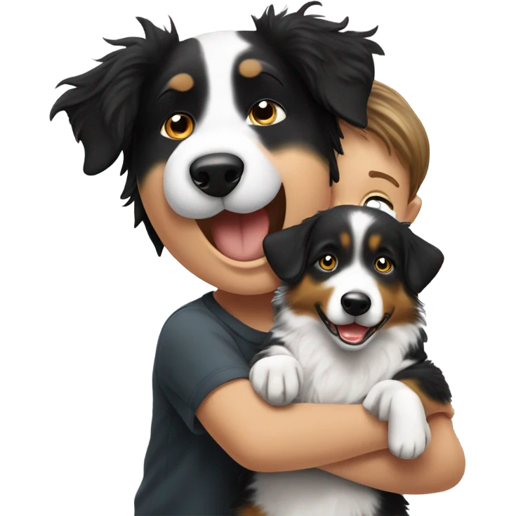 Black and white Australian shepherd nipping at kid emoji