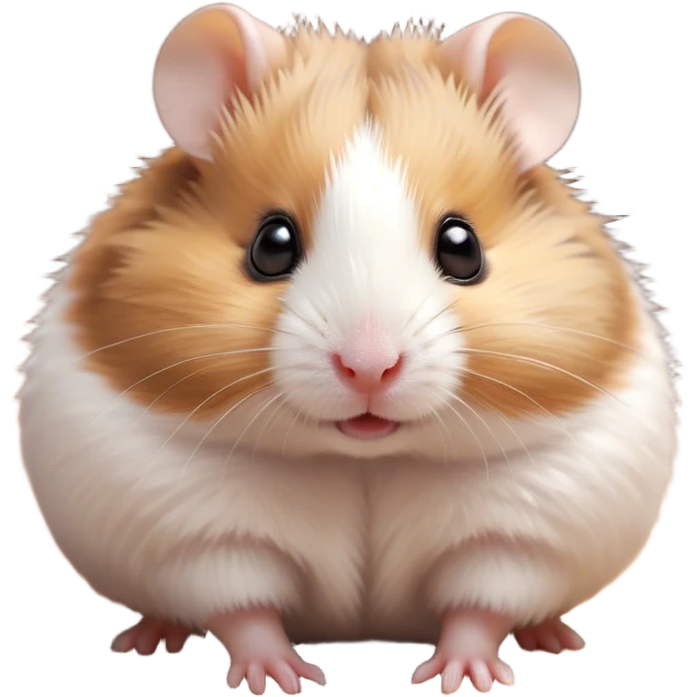 Cinematic Cute Brown and White Banded Hamster Portrait Emoji, Head tilted playfully and inquisitively, showcasing a fluffy coat with playful brown and white banded patterns, round, sparkling dark eyes filled with curiosity, Simplified yet irresistibly adorable features, highly detailed, glowing with a warm, friendly glow, high shine, affectionate and lively, stylized with a touch of whimsy, bright and endearing, soft glowing outline, capturing the essence of a mischievous yet loving hamster, so playful it feels like it could dash out of the screen and into your arms! emoji