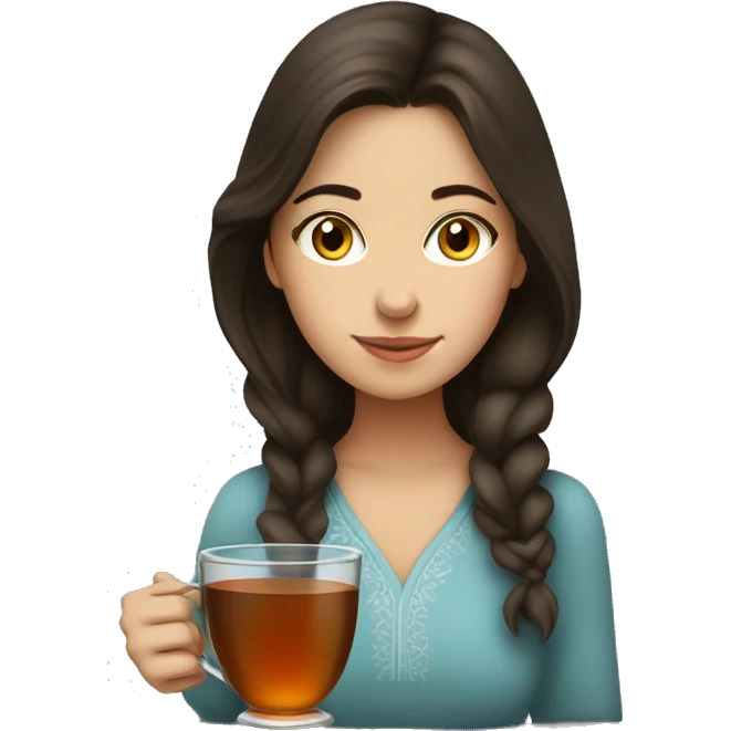 brunette girl drinking tea from a Turkish traditional glass emoji