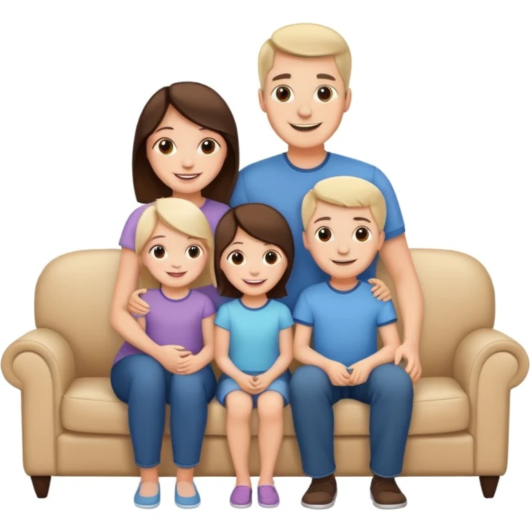 family posing for photo, living room background, closeup  emoji