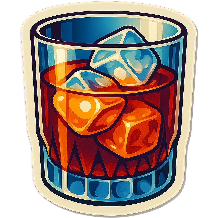 A whiskey on the rocks with a vintage glass and ice cubes emoji