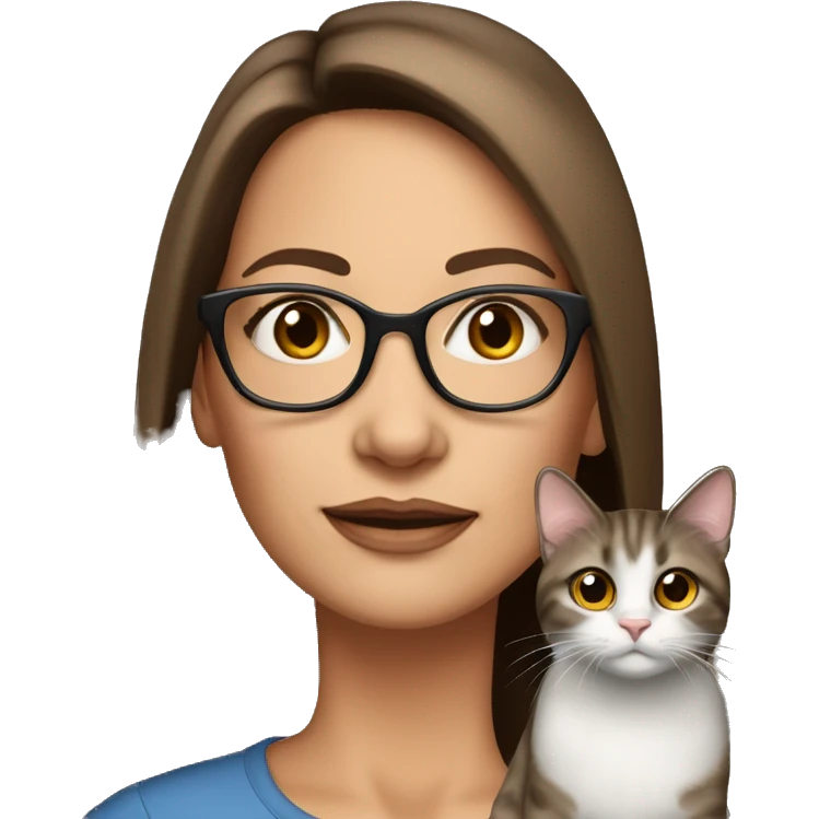 50 years old girl
long brown hair with straight styling
light skin
glasses with refined frame
Brown eyes with cat eye liner emoji
