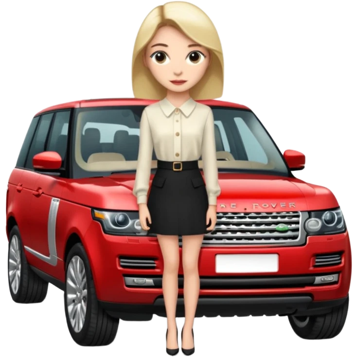 Mujer mona bonita joven, vestida elegante pero chic con una range rover emoji