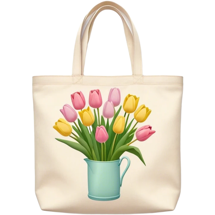canvas tote bag filled with pastel tulips emoji