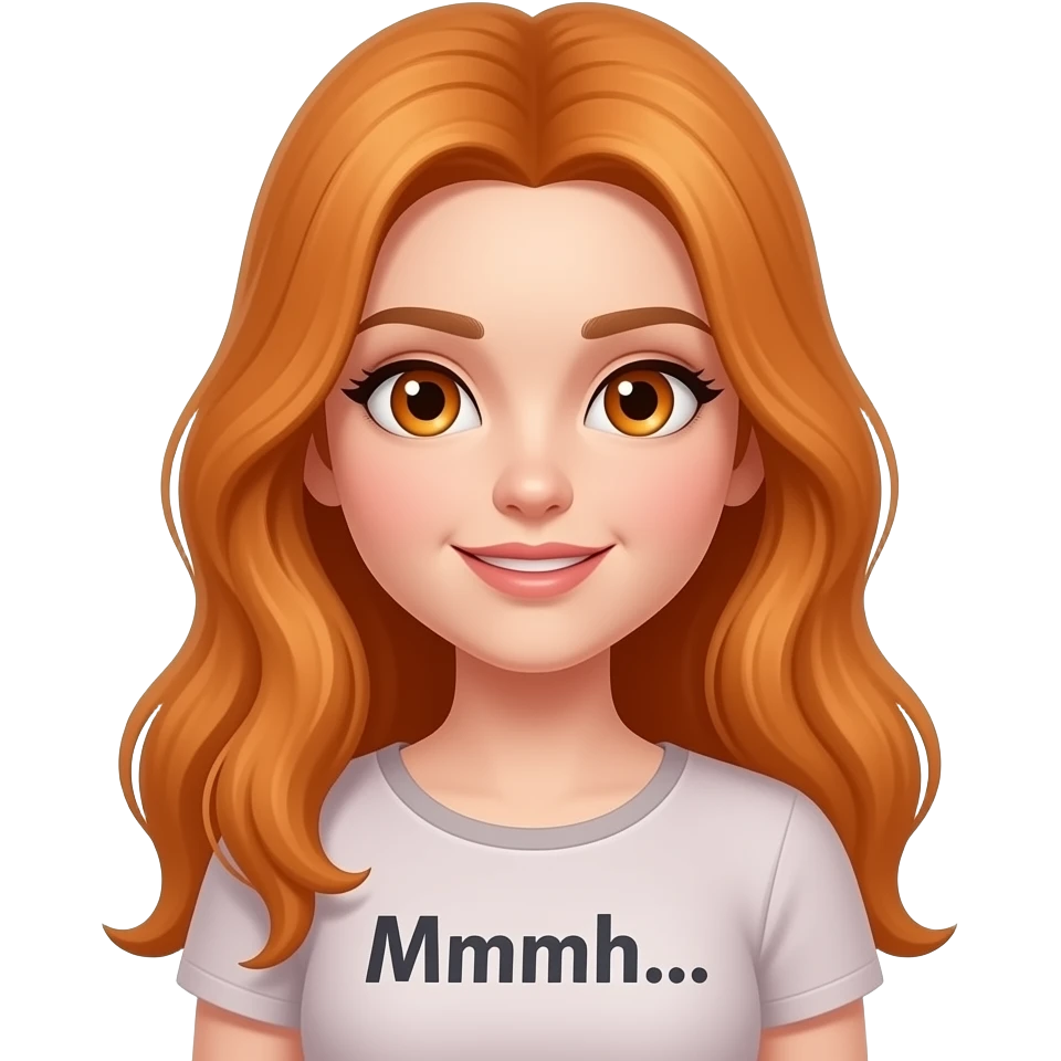sexy girl with overlong ginger hair and ginger eyes a top with Mmmh... written on it emoji