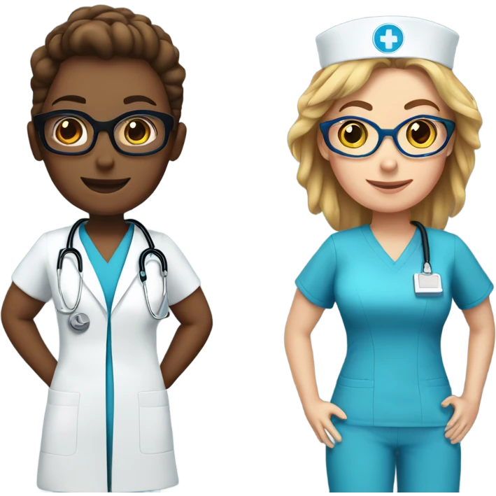 Nurse bffs in blue scrubs. One has glasses  emoji