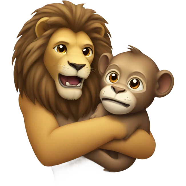 Lion Being held by a monkey emoji
