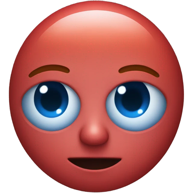 A Person with red all over their face no eyes no mouth no ears no hair that has a little blue round thing covering their sight emoji
