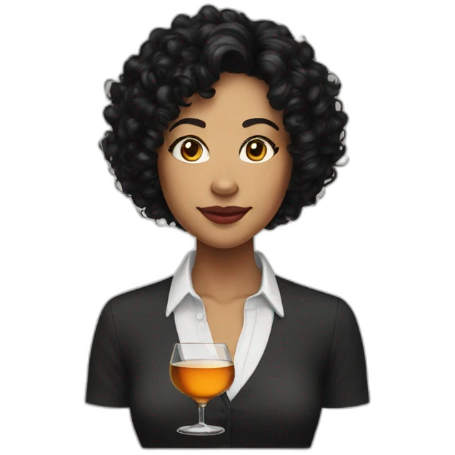 Woman short black curly hair drink whisky emoji