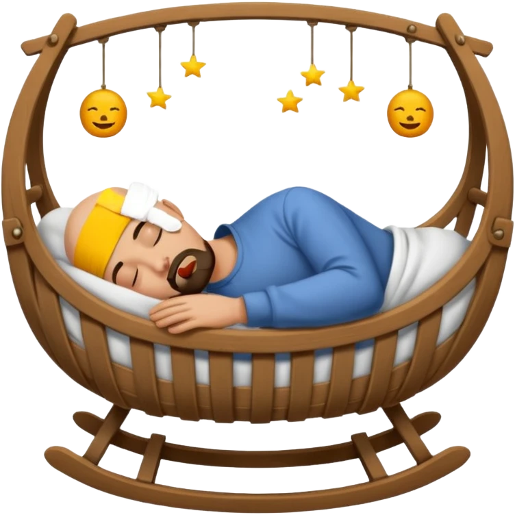 a bald, tan man who has a black goatee sleeping in a cradle emoji