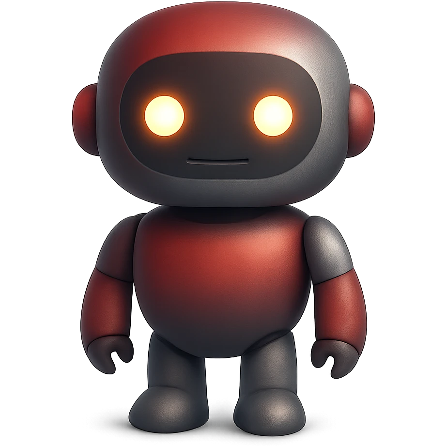 robot with a red and gray gradient, rounded features, glowing eyes emoji