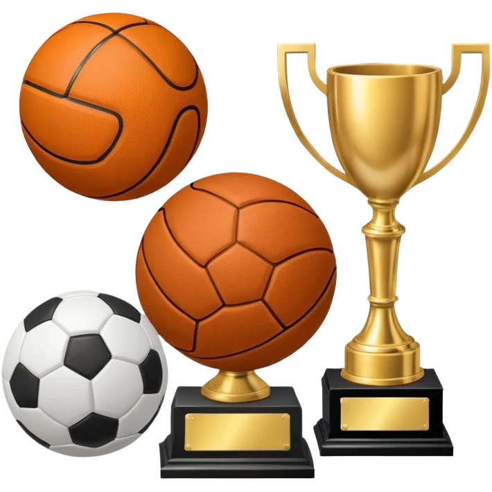 a basketball, soccer ball, volleyball, and a football all mixed with one trophy for a store logo emoji