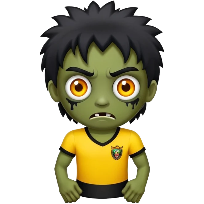 Faça uma zumbi com cabelo preto médio e franja. Olhos castanhos e blusa preta emoji