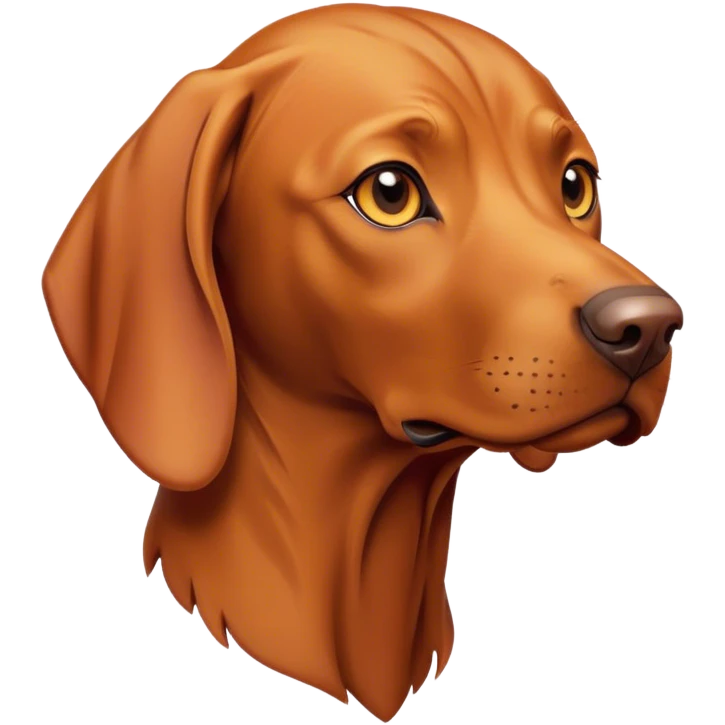 Cinematic Noble Vizsla Portrait Emoji, Poised and regal, with a sleek, athletic build and a short, smooth Fur of rust and gold, deep-set soulful amber eyes, Simplified yet sharp and sophisticated features, highly detailed, glowing with a soft, dignified glow, high shine, intelligent and agile, stylized with an air of determination, focused and attentive, soft glowing outline, capturing the essence of a watchful and confident companion, so majestic it feels as though it could sprint out of the screen with effortless authority! emoji