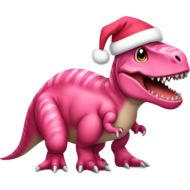 Pink T-rex dressed up as Santa Claus emoji
