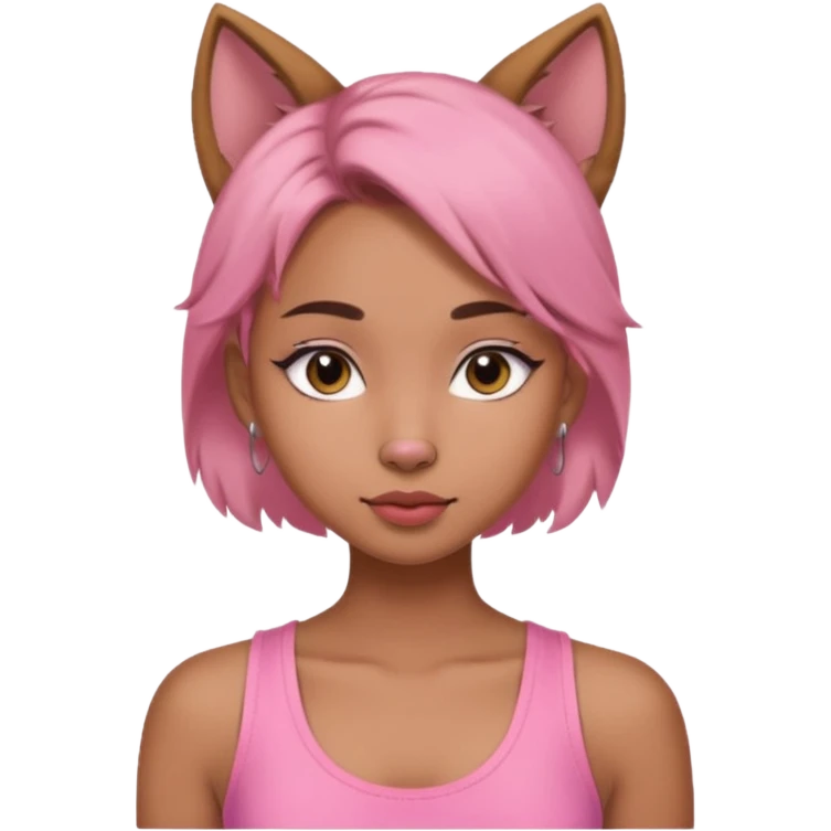 chica morena clara, corte de cabello wolf cut medio, con una blusa de tirantes simple, rosa y coquette emoji