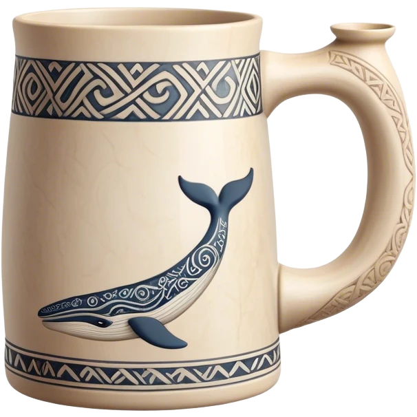 Scandinavian carving icon, whale bone mug or vase with intricate Norse patterns, chisels and carving tools nearby, minimalistic style, clean lines, transparent background. emoji
