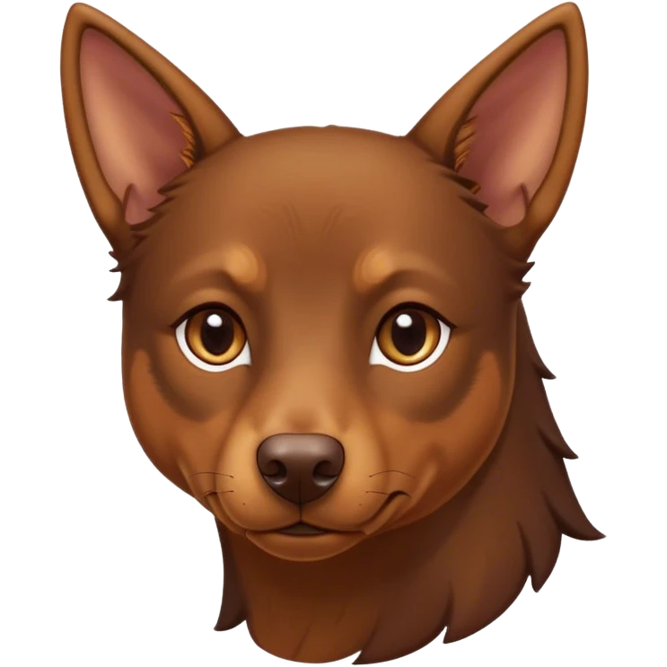 Cinematic Noble Brown and Tan Kelpie Portrait Emoji, Poised and regal, with a strong, agile build and a rich, well-groomed Fur of warm brown and tan, piercing warm eyes, Simplified yet sharp and sophisticated features, highly detailed, glowing with a soft, dignified glow, high shine, intelligent and energetic, stylized with an air of determination, focused and attentive, soft glowing outline, capturing the essence of a watchful and confident herder, so majestic it feels as though it could bound out of the screen with effortless authority! emoji