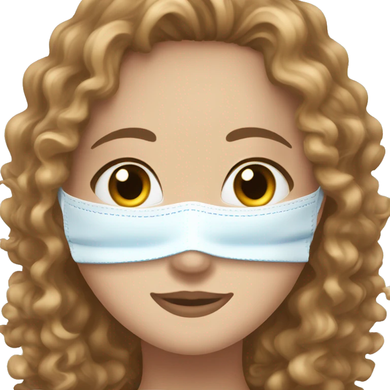 curly brown hair and blue eyes white girl using a face mask emoji