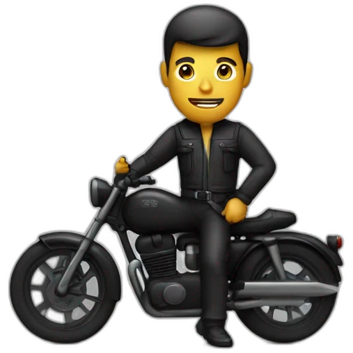 Homme habillé en noir avec un pistolet à la main sur une moto noir  emoji