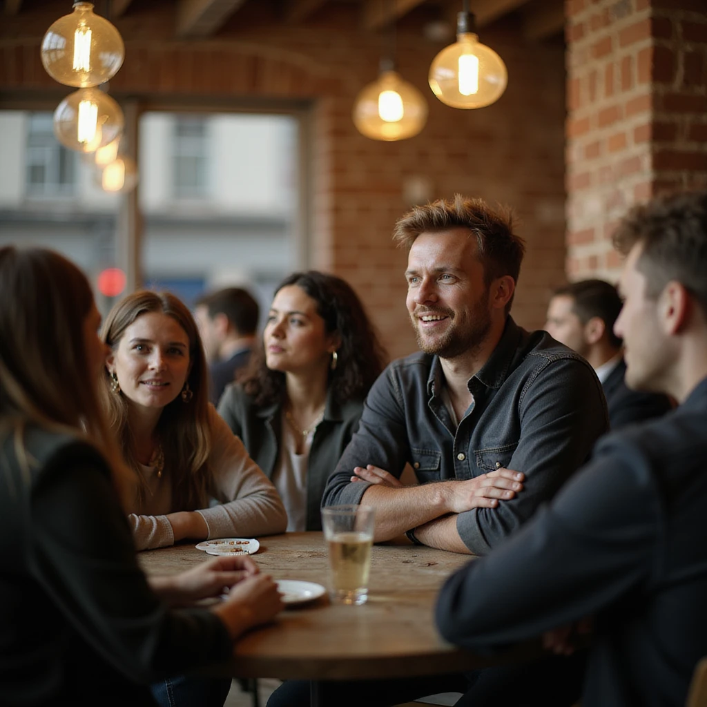 a person talking to a group in a cafe emoji