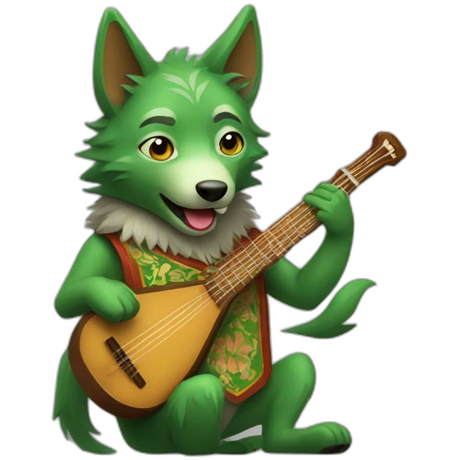 Green wolf with balalaika emoji