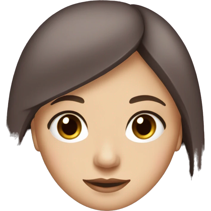 white girl with brown eyes, long straight dark brown hair, curtain bangs, and a magenta jacket emoji