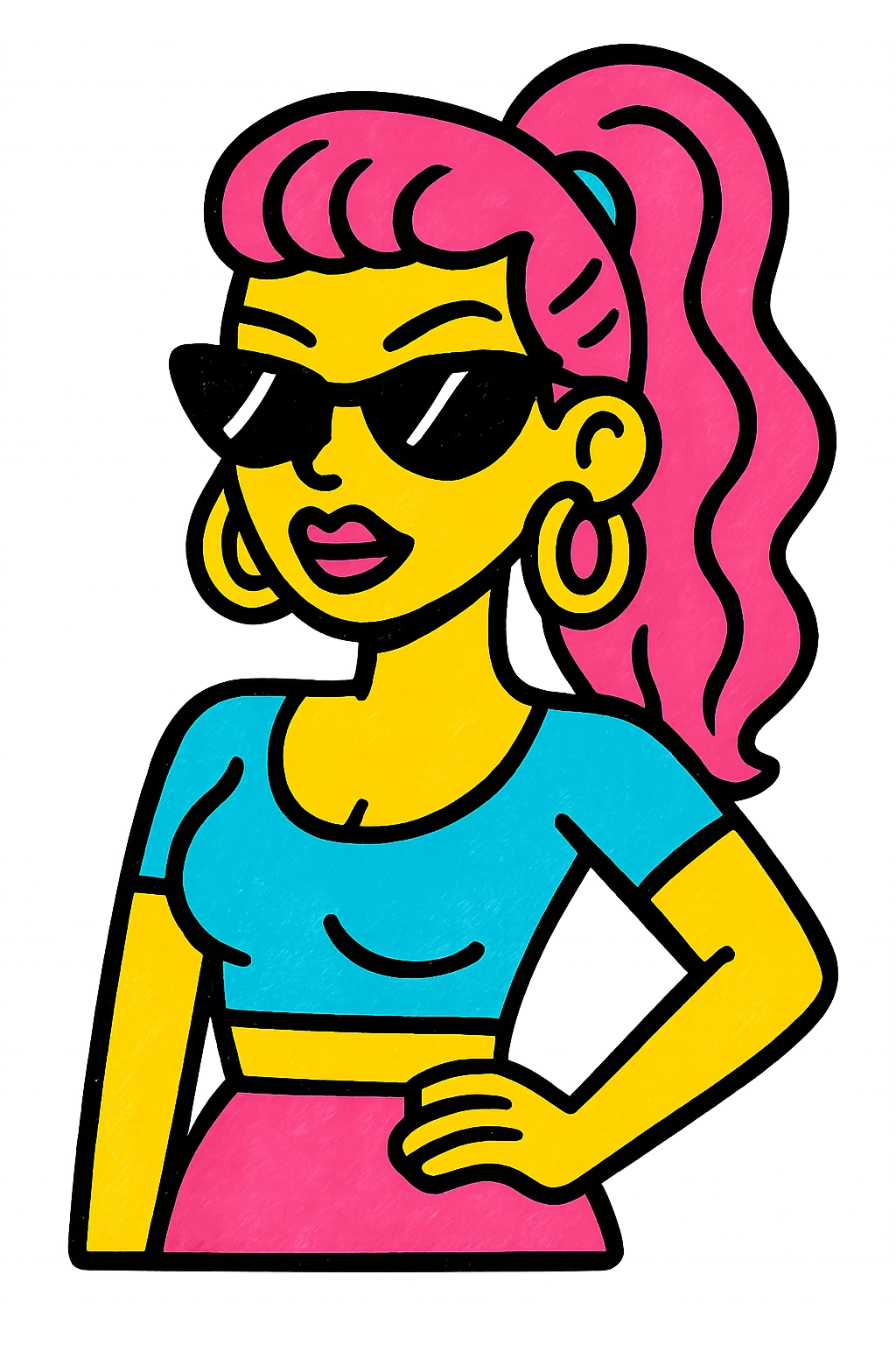 a sexy girl, confident and cool, wearing sunglasses, urban vibe, pop art style emoji