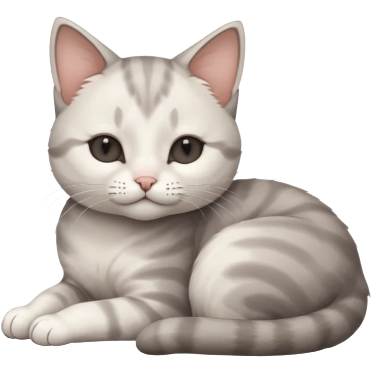 grey and white small cat with its eyes closed lying down with his head leaning on his paw emoji