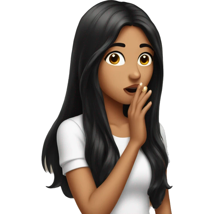 Beautiful girl with long black hair blowing kisses emoji