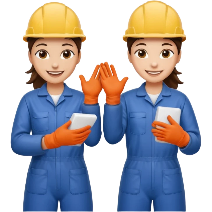 create a realistic emoji of two working packaging workers switching positio emoji