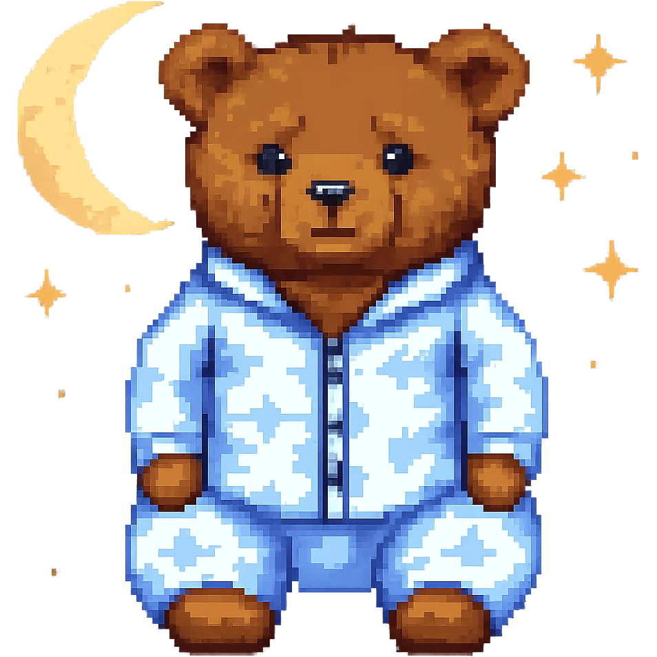Add a moon and stars in the background, keep pixel art style, with no background except the moon and stars. The style should resemble pixel art. emoji