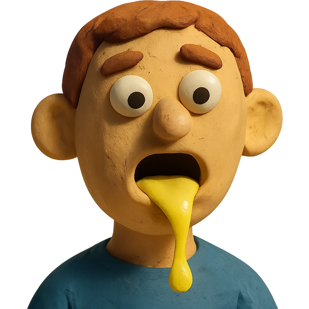 claymation style face with lemonade dripping out of mouth emoji