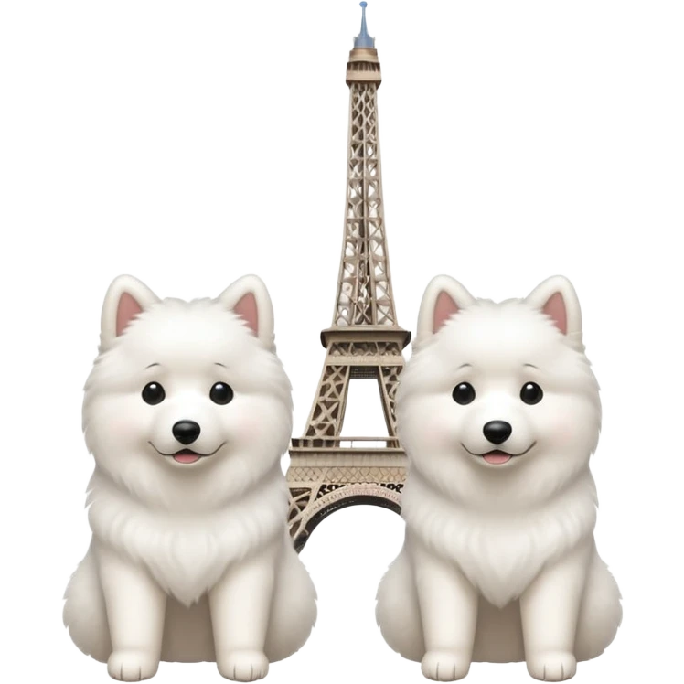 Two Samoyed dogs in front of Eiffel Tower emoji