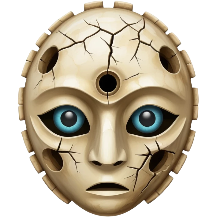 ancient mask, empty shell with eye holes, mysterious emoji