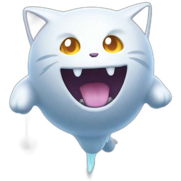 spooky cartoon ghost kitty like pokemon floating in the air emoji