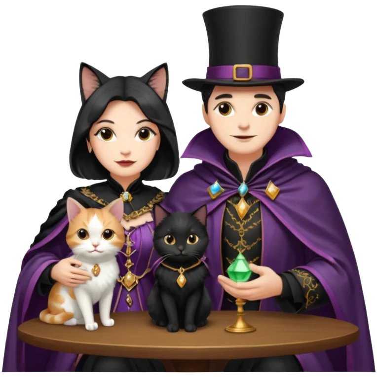 magician couple and their pet cat emoji