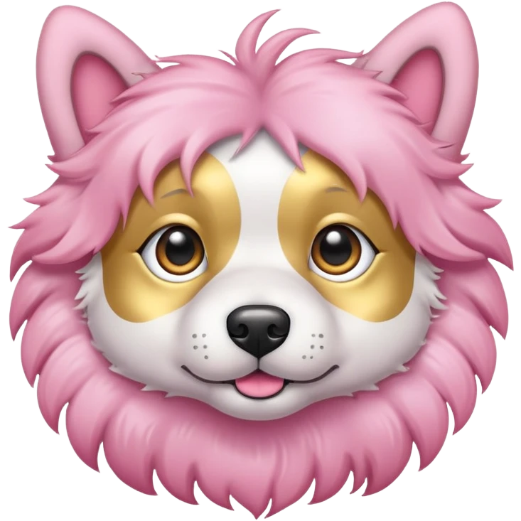 A pink dog with grey eyes and an gold accessories  emoji
