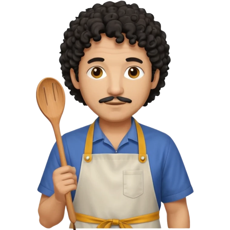 homme 50 ans cheveux frisé noir artiste peintre avec tablier d'art emoji