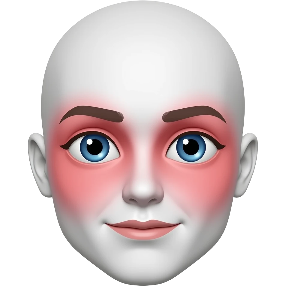 높은색상. 흰색 얼굴의 붉은색 홍조 파란동공 이모지 emoji
