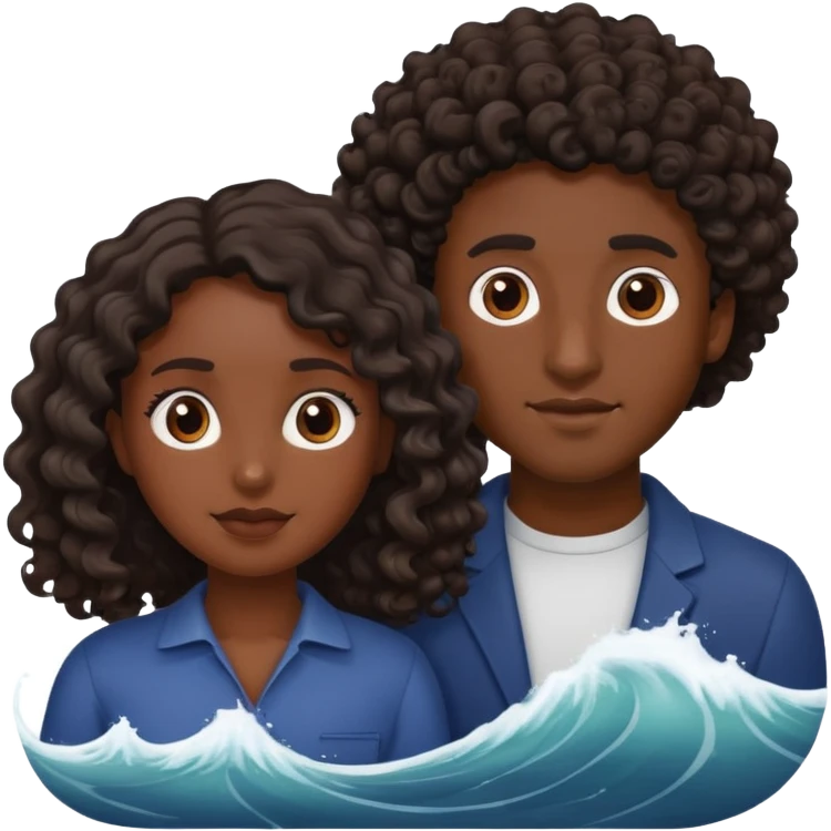 brown guy with waves and black girl with curly hair emoji