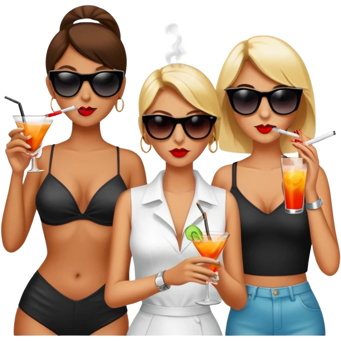 girls smoking cigarettes and drinking cocktails with sunglasses on emoji