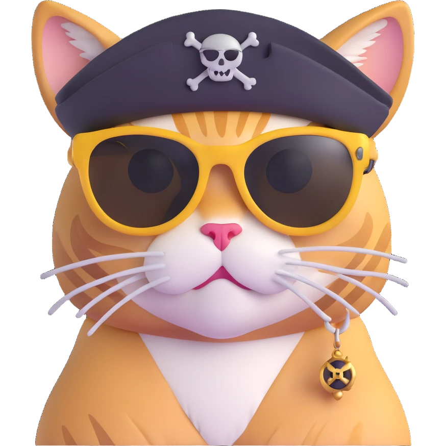 cat with sunglasses and pirate hat, gold earring emoji