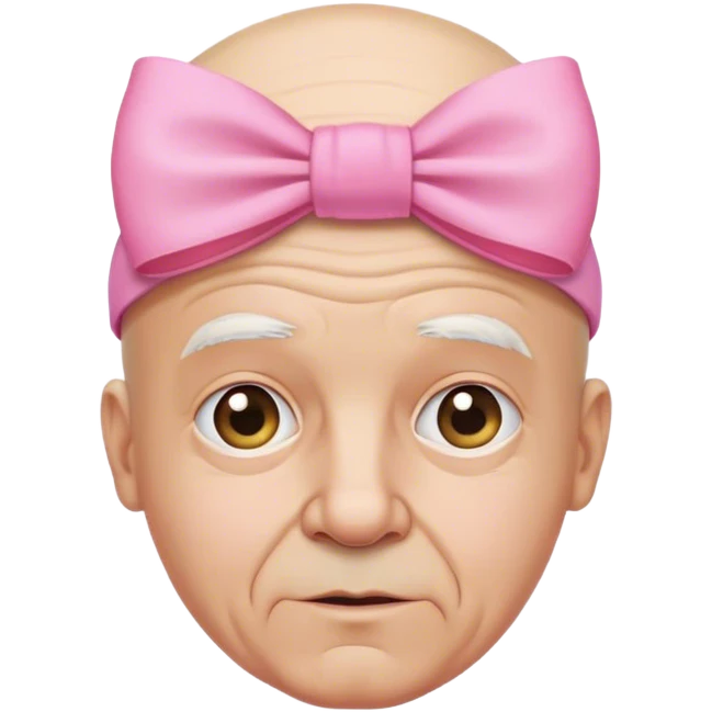 Old bald man with a pink bow on his head  emoji