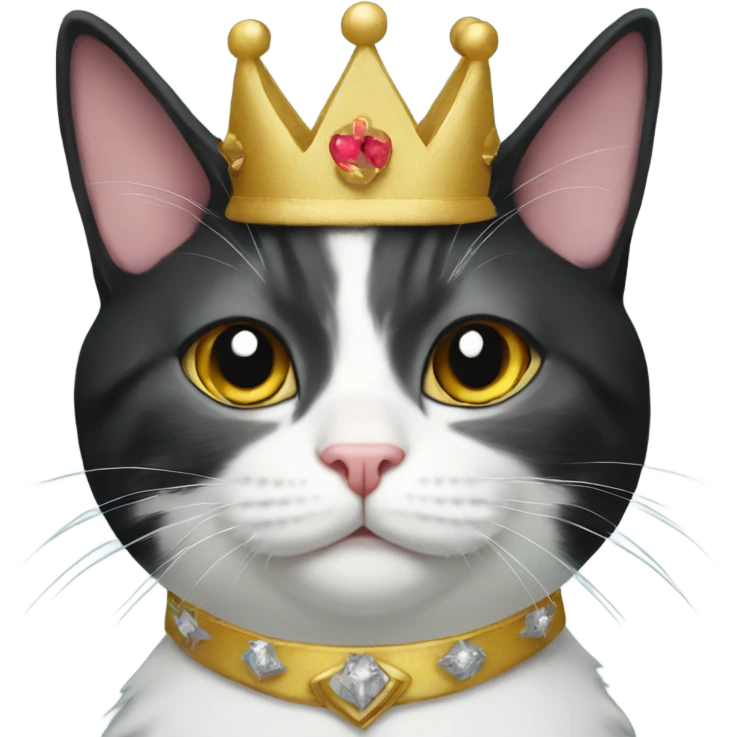 Tuxedo cat wearing a crown emoji