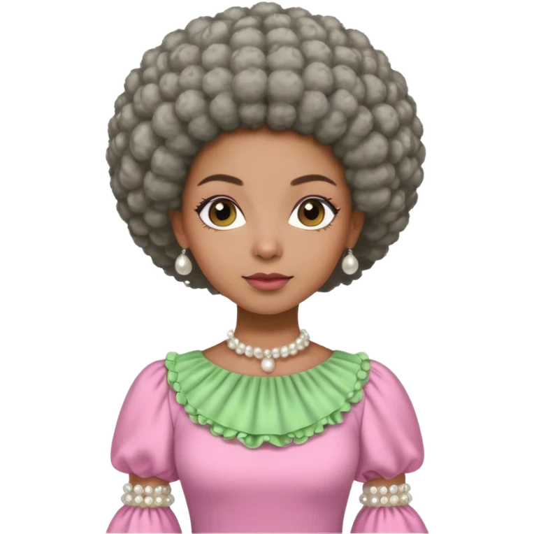Brown woman with a tiny stylish gray Afro  wearing pink and green dress  and pearl blouse with sleeves emoji