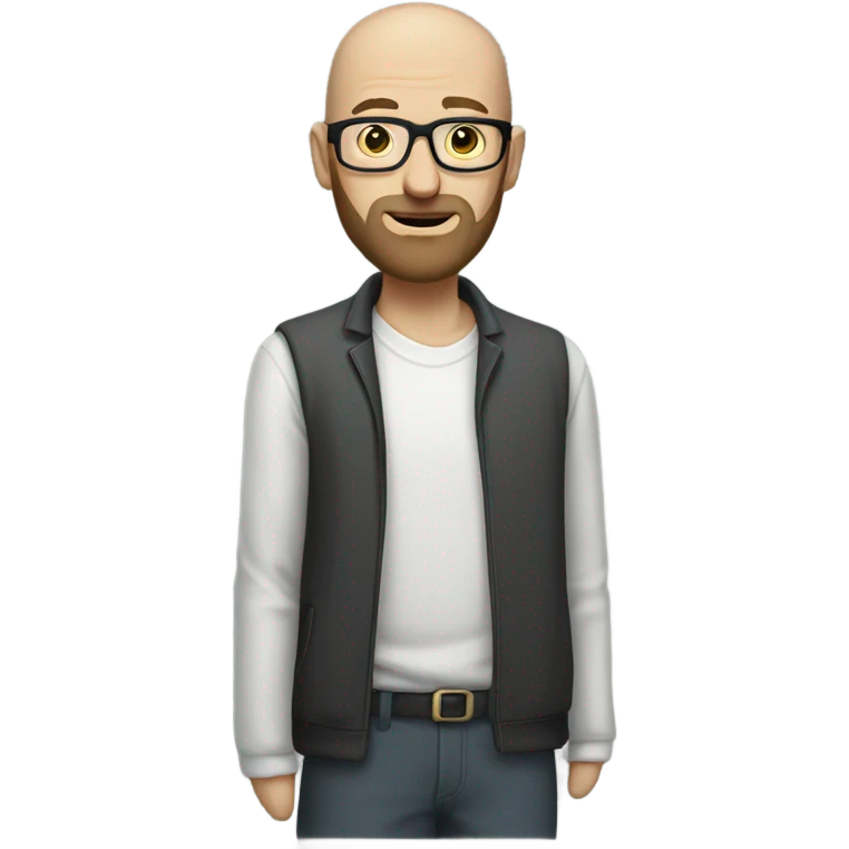 thin bald man with beard and glasses full body wide emoji