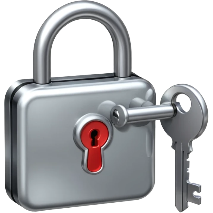 A chrome silver lock and key emoji, smooth metallic surfaces, glossy reflections, luxury swag vibe, minimal iOS emoji style, centered on clean white background emoji