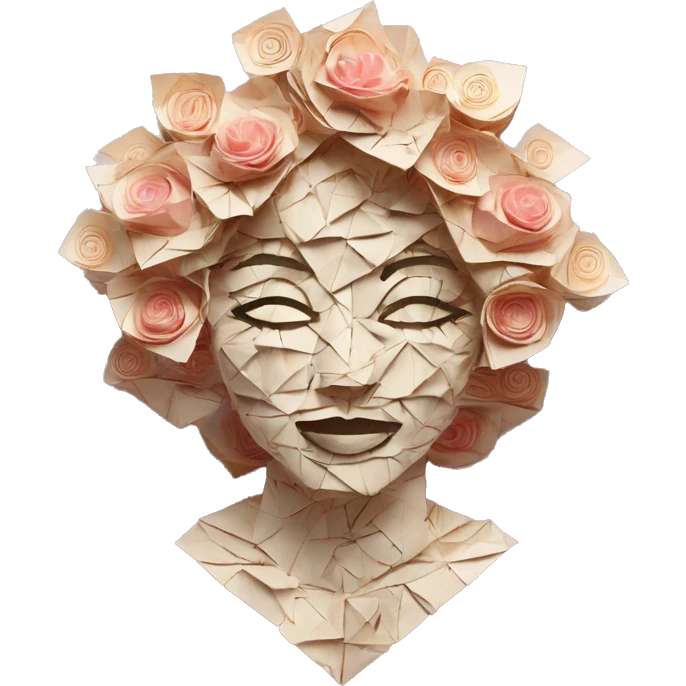  lady face made of 420 origami newspaper roses hemp leaves lantern fairy lights burning paper vaporwave emoji