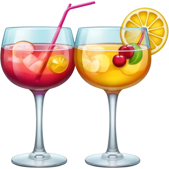 two realistic glasses of cocktail in emoji style,  coupe glass shape emoji
